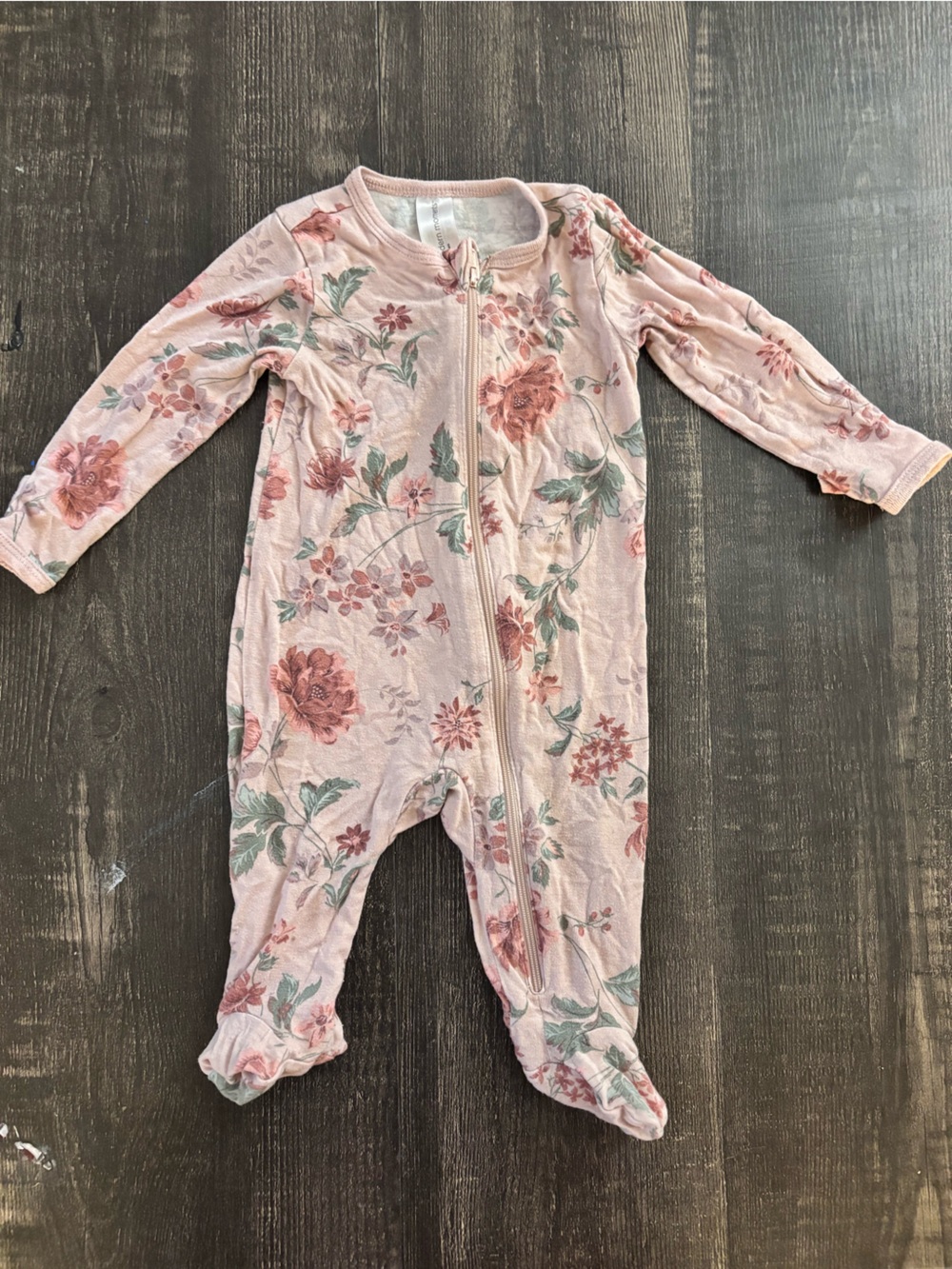 Floral Zip-Front Footie One-Piece in Soft Pink